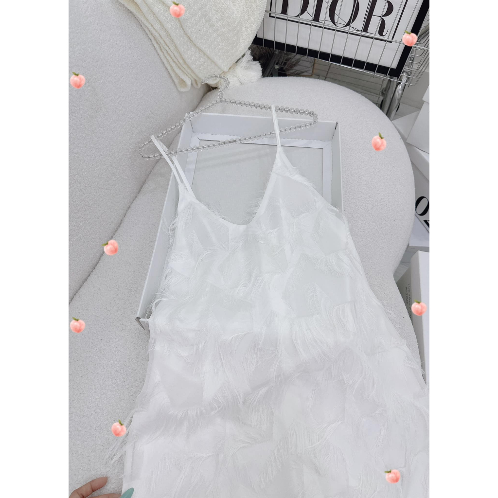 Đầm midi 2s trắng voan lông cao cấp NÀNG CLOSET