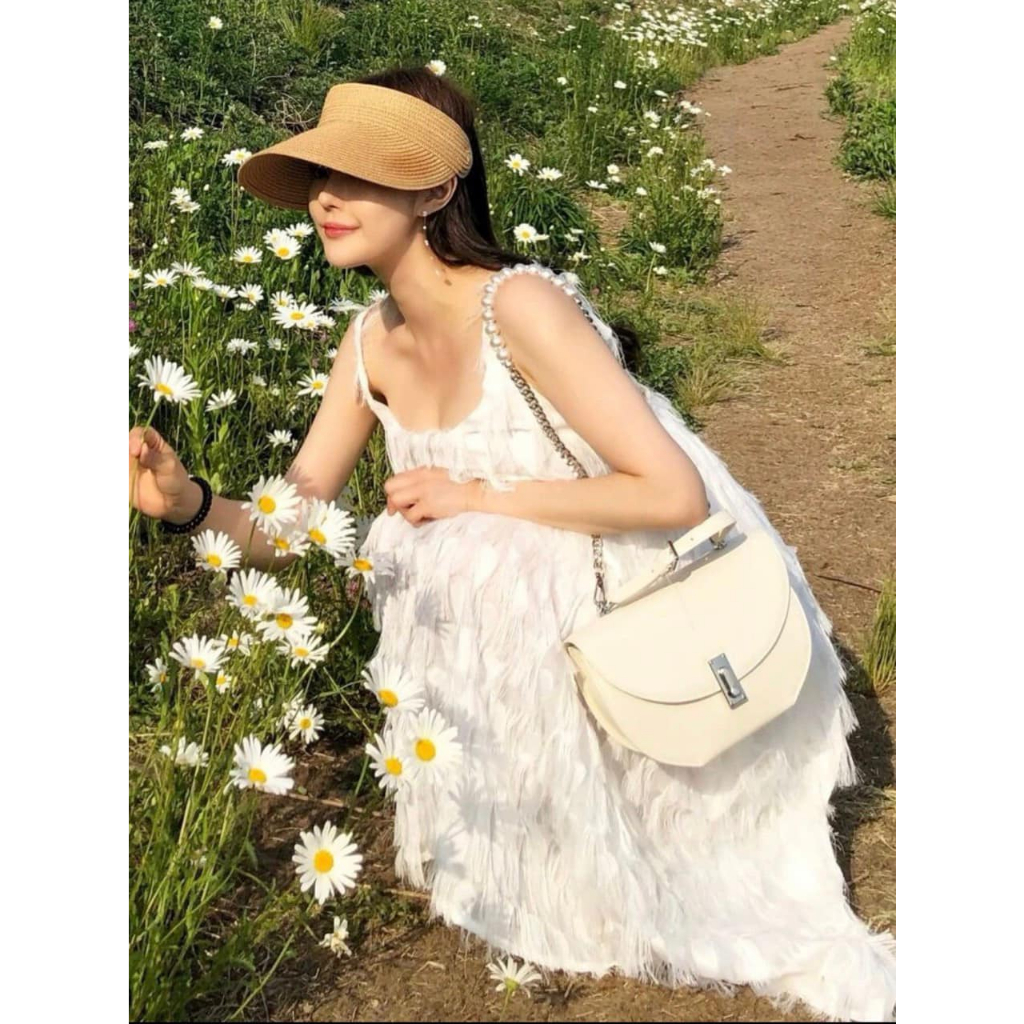 Đầm midi 2s trắng voan lông cao cấp NÀNG CLOSET