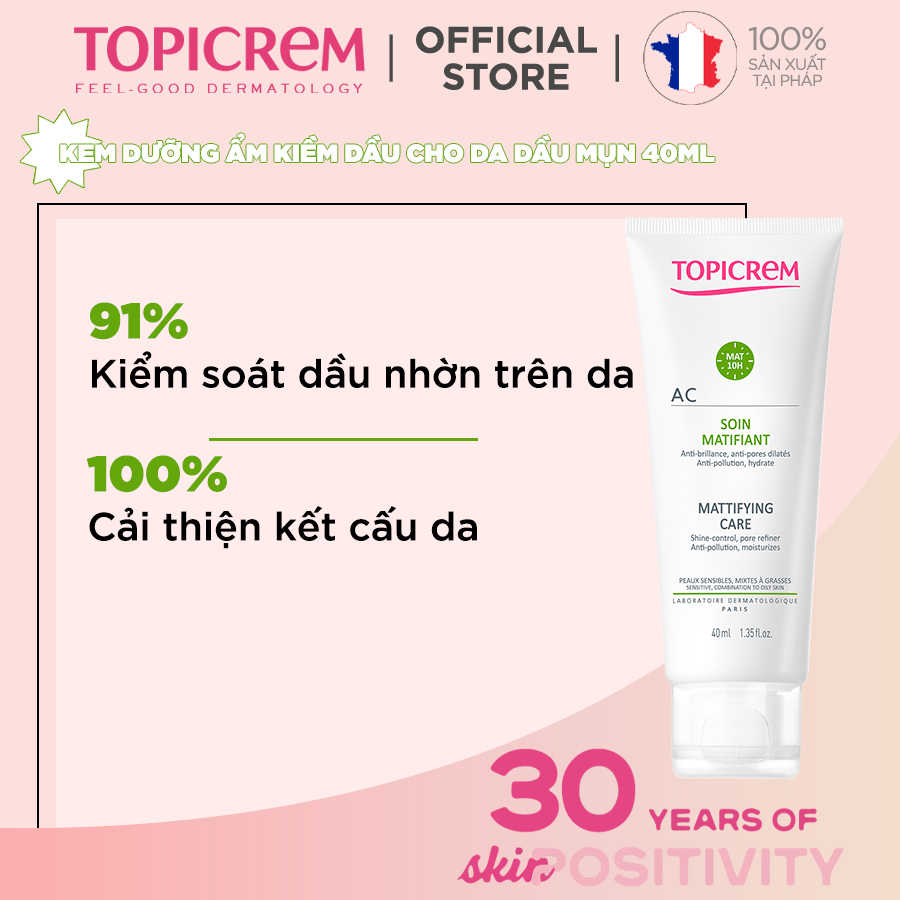 Nhũ tương dưỡng ẩm, giảm bóng nhờn cho da nhờn mụn - AC Mattifying care Topicrem 40ml