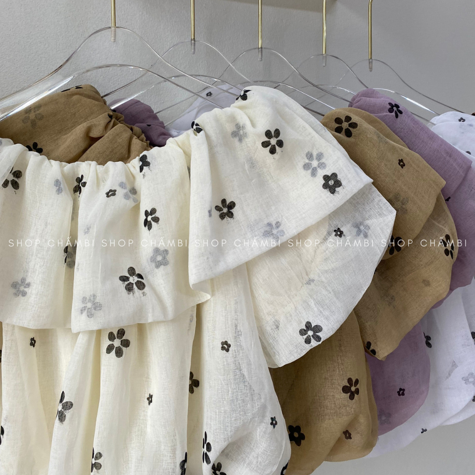 Áo nữ trễ vai A.487, Áo croptop trễ vai tay bồng bo chun họa tiết hoa in nữ tính trẻ trung - Shop Chấm Bi