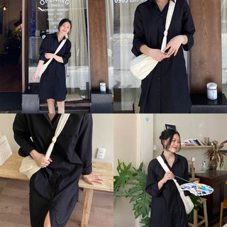 [Cotton 100%] [Rẻ vô địch] [Ảnh thật] VÁY SƠ MI NỮ DÀI TAY - HEE BY OHI - Màu Đen Cotton 100% (heebyohi)