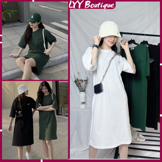 Váy phông dáng suông tay cộc thêu LOGO chất cotton 3158 kiểu đầm freesize, váy phông suông oversize LYY BOUTIQUE
