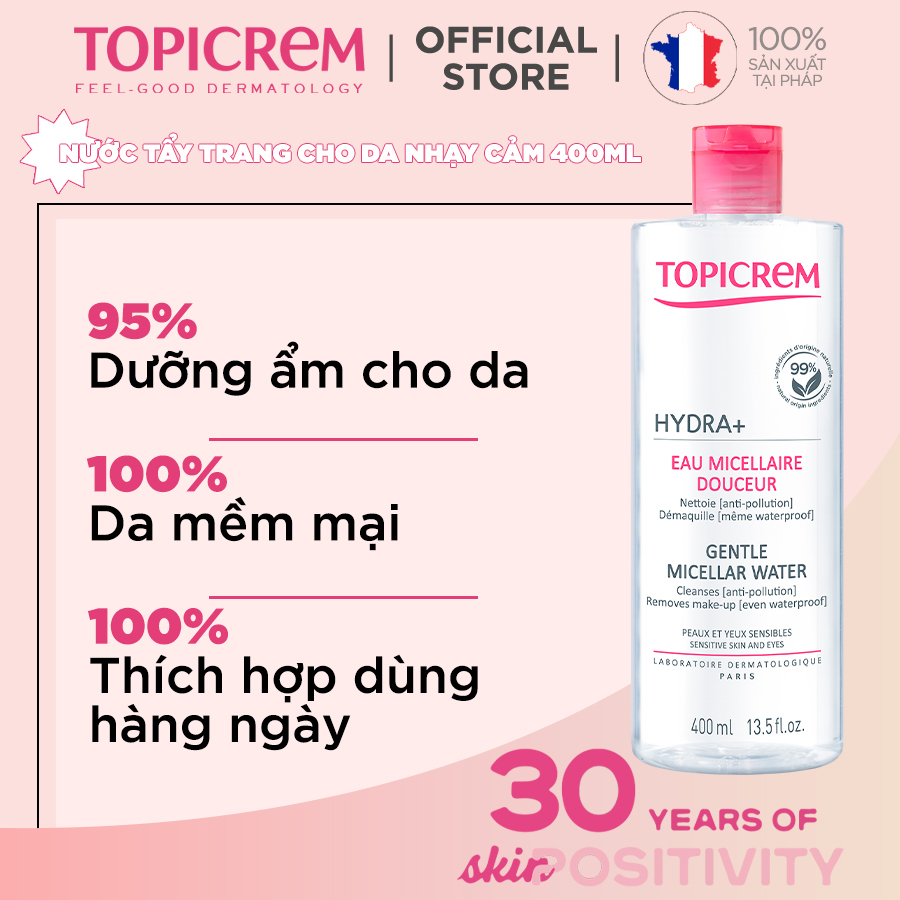 Nước tẩy trang dịu nhẹ TOPICREM HYDRA - GENTLE MICELLAR WATER 400ml