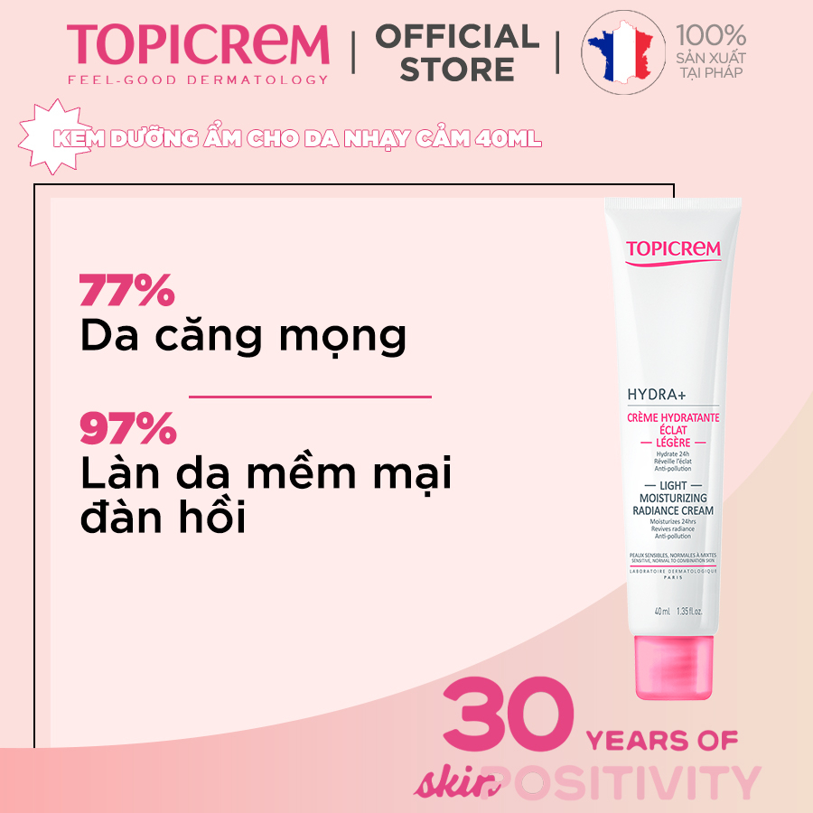 Kem dưỡng ẩm TOPICREM HYDRA+ LIGHT MOISTURIZING RADIANCE CREAM 40ml