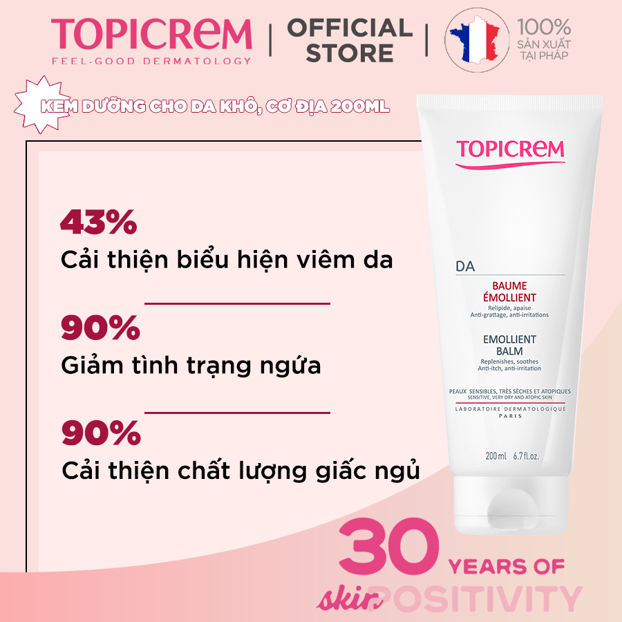 Kem dưỡng giúp làm êm dịu da dành cho da khô và da cơ địa - TOPICREM AD Emollient Balm 200ml