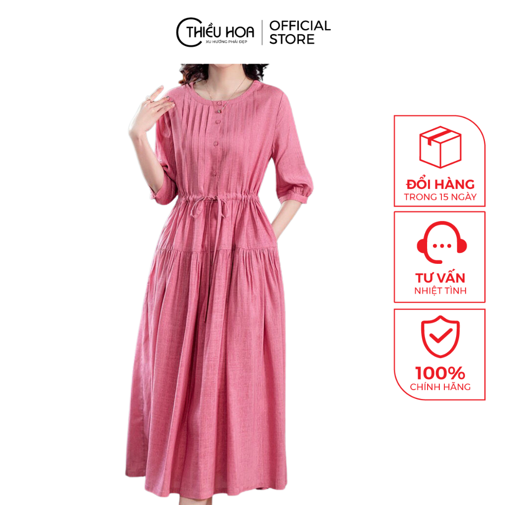 Đầm Trung Niên cho mẹ, chất liệu tơ xước cao cấp, mềm mát che khuyết điểm tốt Thương Hiệu Thiều Hoa P0336
