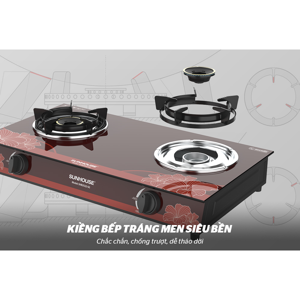 Bếp gas dương kính Sunhouse SHB2022-SG - BH 12T - tiết kiệm gas, an toàn sử dụng- chính hãng