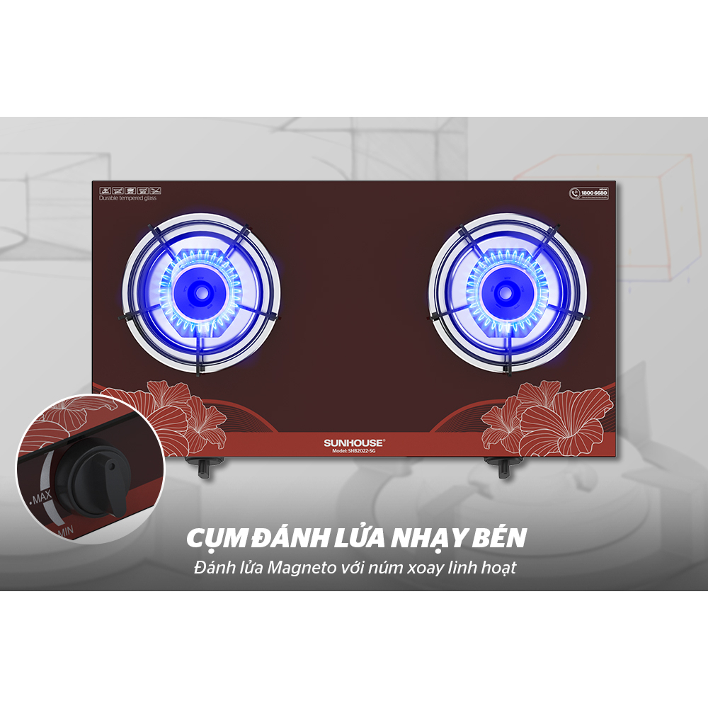 Bếp gas dương kính Sunhouse SHB2022-SG - BH 12T - tiết kiệm gas, an toàn sử dụng- chính hãng