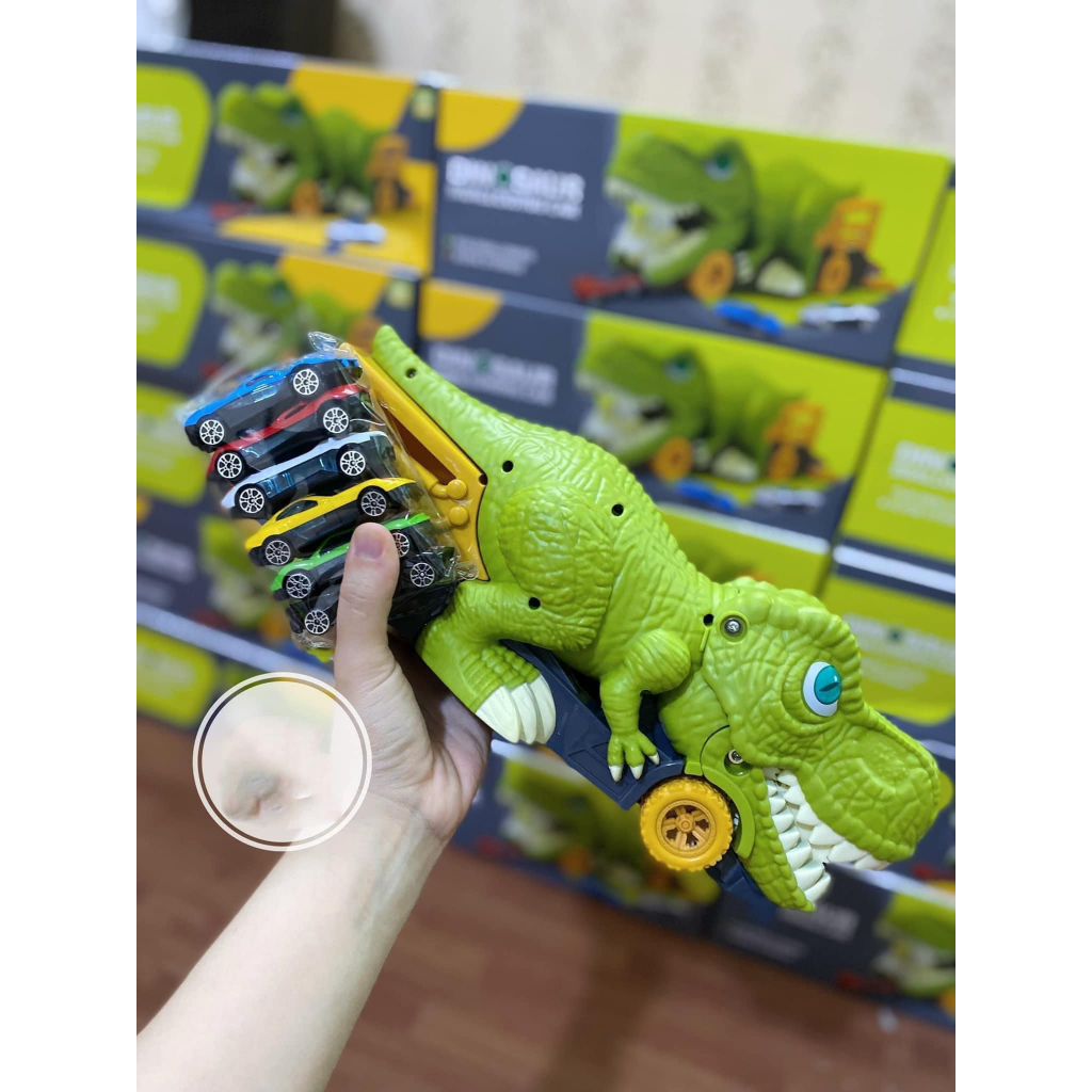 Đồ chơi khủng long nuốt ô tô cho bé kèm 6 oto nhỏ quà tặng hè cho bé