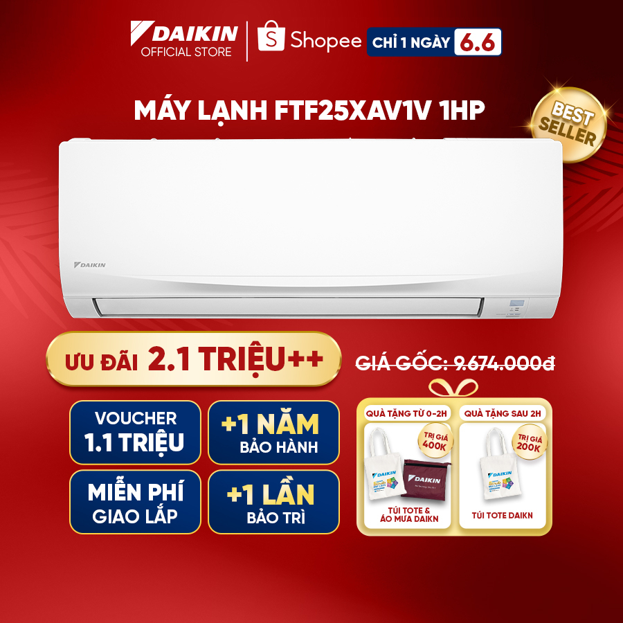Model mới 2023 - Máy Lạnh Daikin FTF25XAV1V 1HP (9000 BTU) - Hàng chính hãng