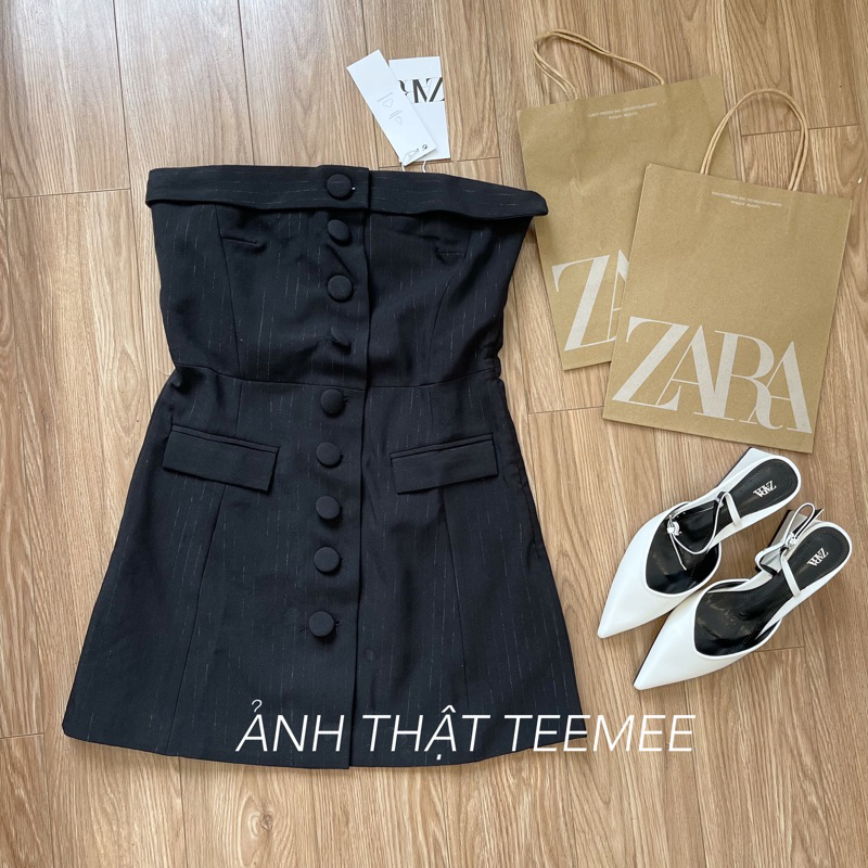 Váy quây đen kẻ sọc nhỏ Za.ra