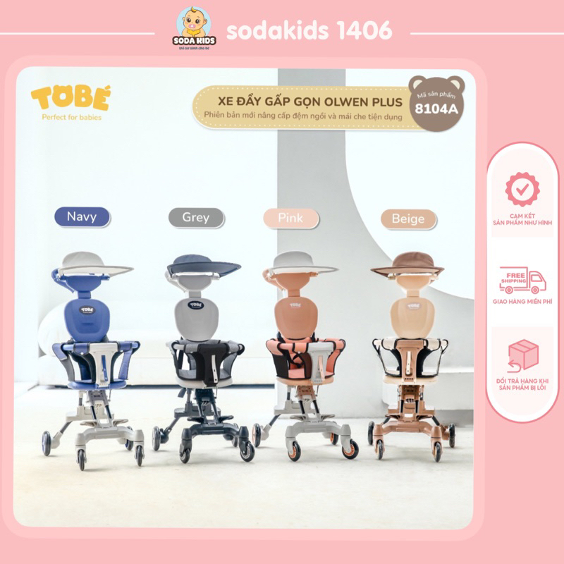 Xe đẩy Olwen Plus Tobé đảo chiều siêu gấp gọn có đệm và mái che tiện lợi 8104A