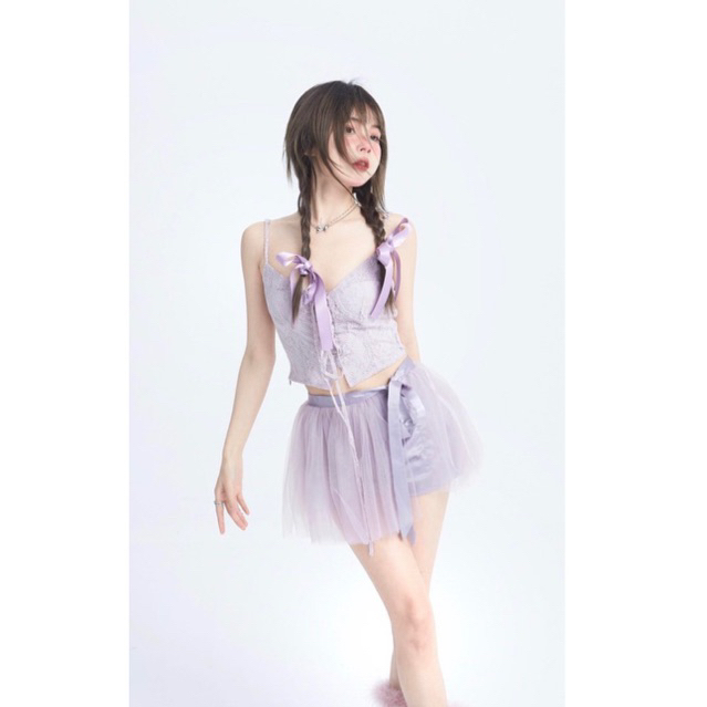 Set balletcore tím cho các cô nàng mang phong cách dễ thương sexy mùa hè