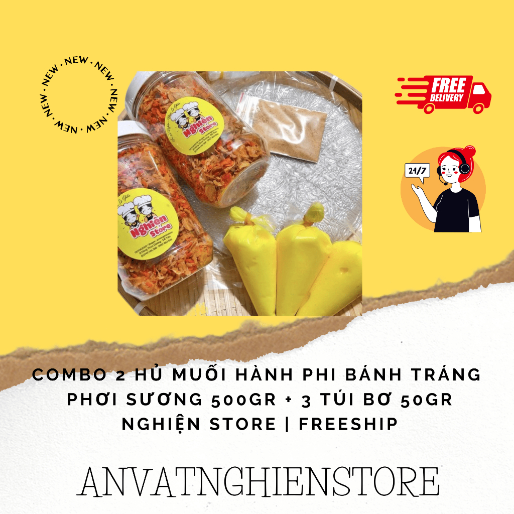Combo 2 Hủ Muối Hành Phi Bánh Tráng Phơi Sương 500Gr + 3 Túi Bơ 50Gr | Nghiện Store | Freeship