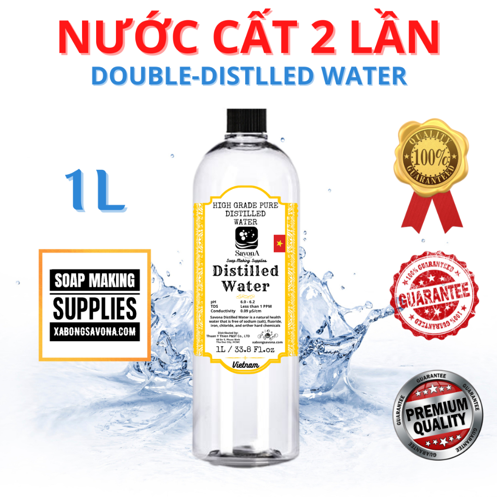 1 Lit Nước Cất 2 Lần Nước Cất 1 Lân 1000ml, Distilled Water 1 Lit SavonA