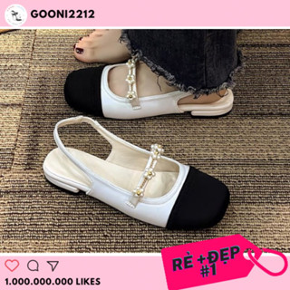  Giày búp bê nữ đế thấp mũi tròn phong cách vintage đính đá tiểu thư sang trọng thời trang dành cho nữ 