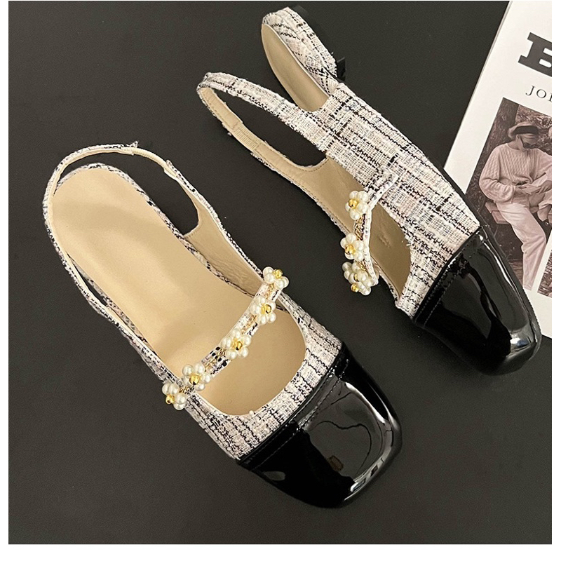 Giày búp bê nữ đế thấp mũi tròn phong cách vintage đính đá tiểu thư sang trọng thời trang dành cho nữ