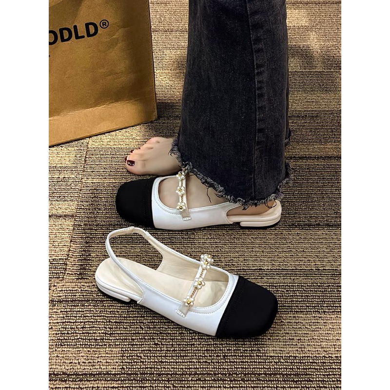 Giày búp bê nữ đế thấp mũi tròn phong cách vintage đính đá tiểu thư sang trọng thời trang dành cho nữ