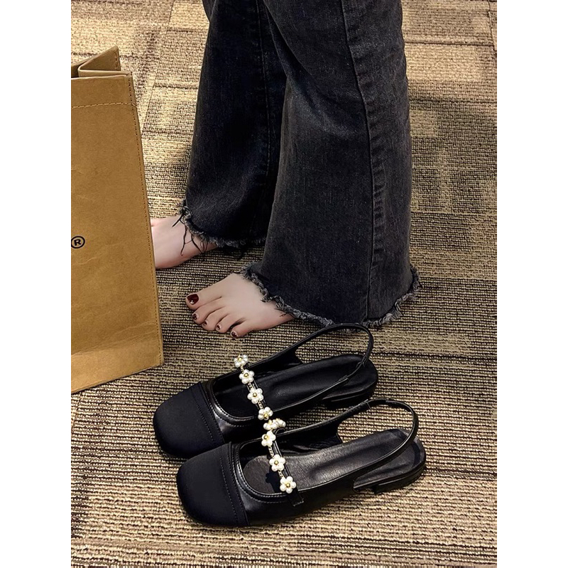 Giày búp bê nữ đế thấp mũi tròn phong cách vintage đính đá tiểu thư sang trọng thời trang dành cho nữ