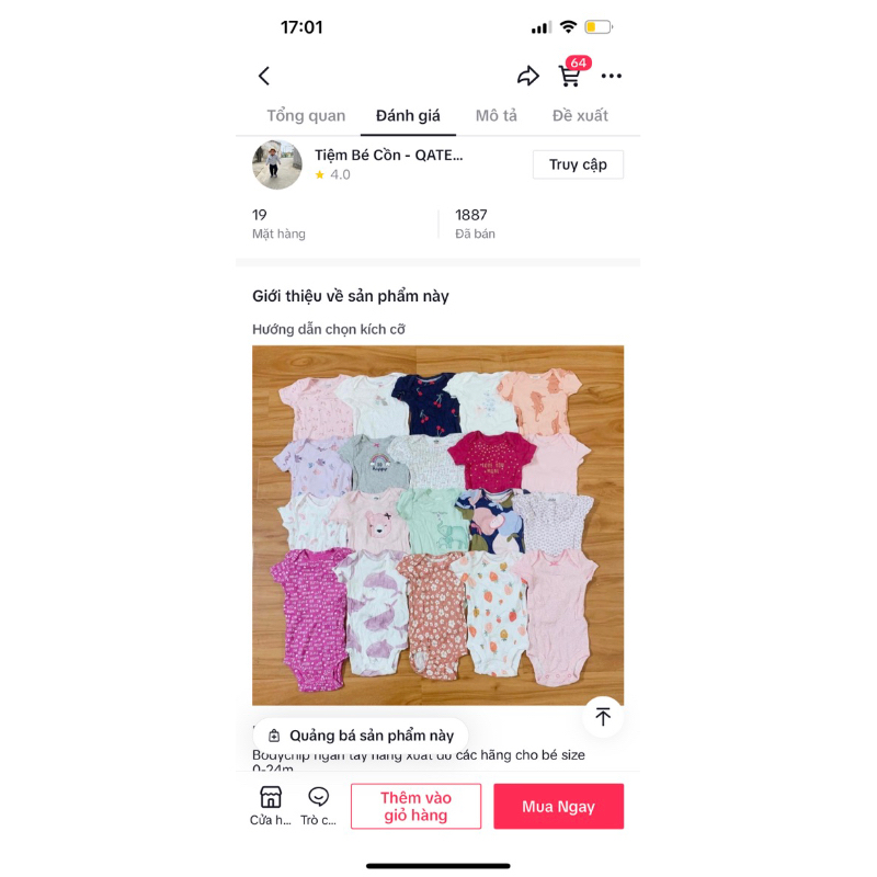 Body chip cotton ngắn tay cho bé đủ size 3m-24m