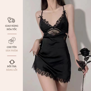 Váy ngủ 2 dây lụa satin cao cấp đầm ngủ dễ thương mặc nhà gợi cảm quyến rũ Váy ngủ lụa mỏng, dây đeo gợi cảm, áo ngủ gợi cảm dây lụa satin cao cấp Dễ thương ren phối cảnh