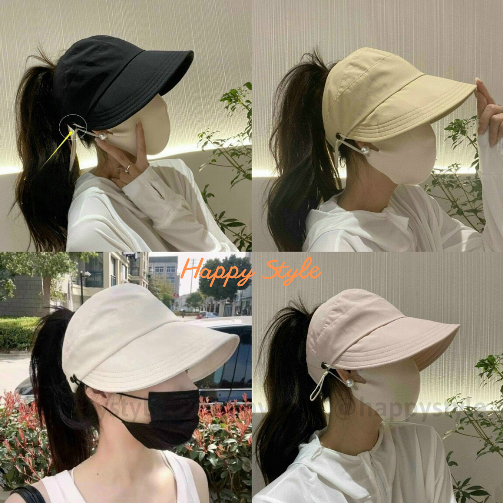 Mũ bucket dáng lưỡi trai khoét nửa đầu trơn chất dù Nón chống nắng hở chóp có móc đeo khẩu trang form unisex nam nữ N135