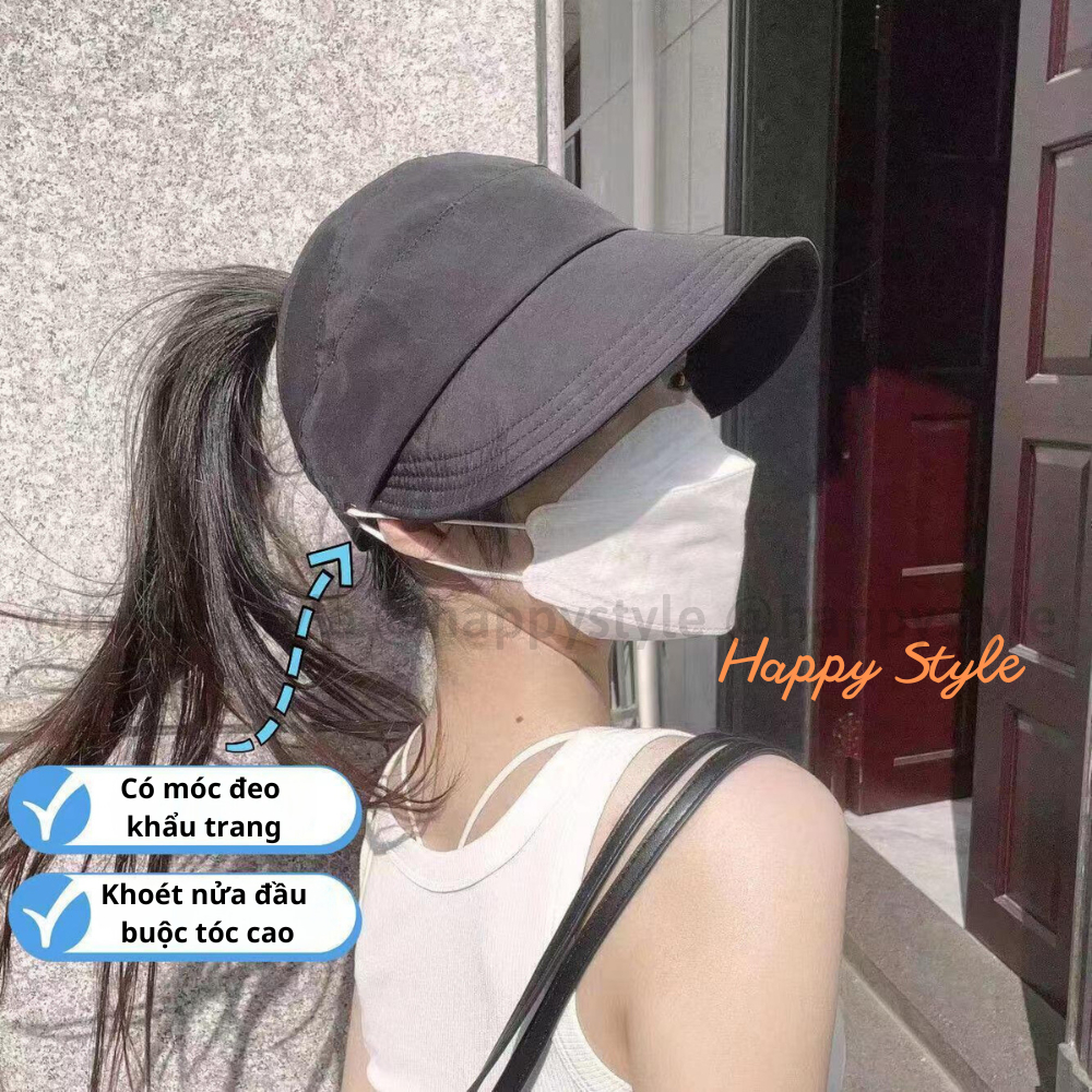 Mũ bucket dáng lưỡi trai khoét nửa đầu trơn chất dù Nón chống nắng hở chóp có móc đeo khẩu trang form unisex nam nữ N135