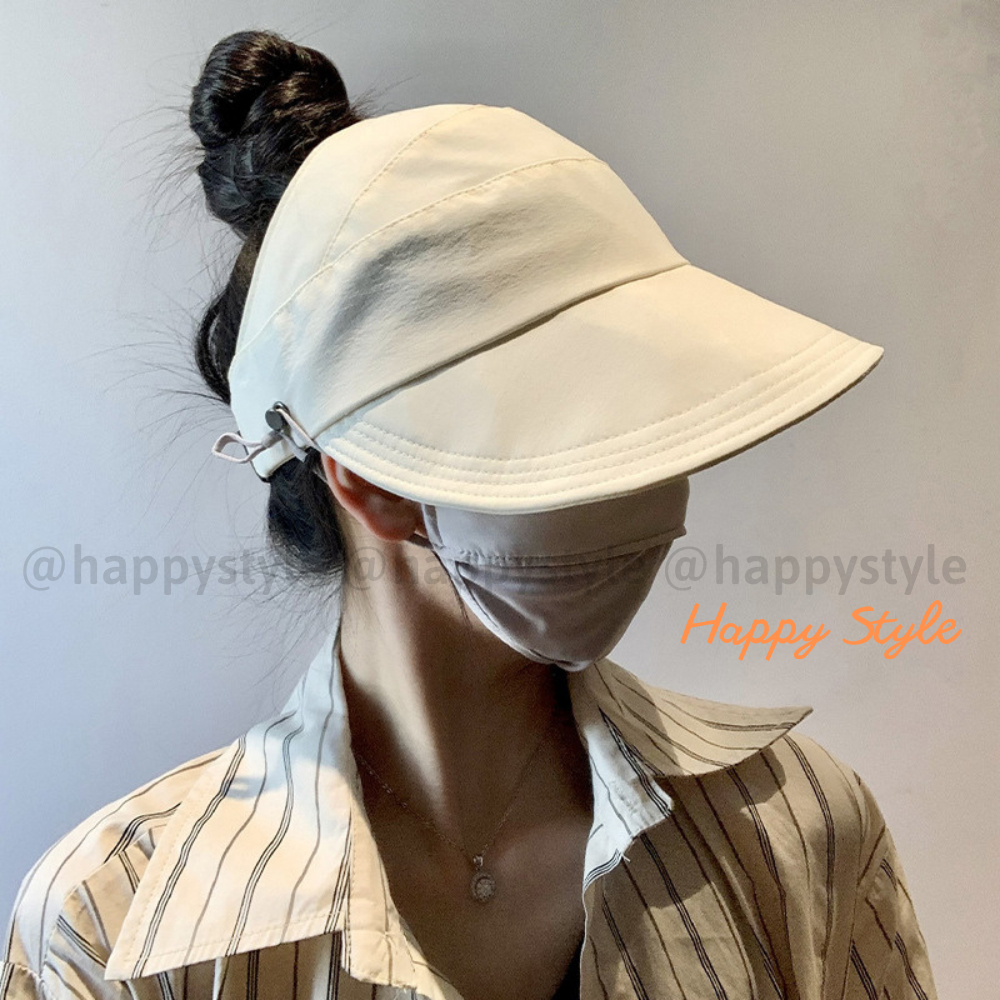 Mũ bucket dáng lưỡi trai khoét nửa đầu trơn chất dù Nón chống nắng hở chóp có móc đeo khẩu trang form unisex nam nữ N135