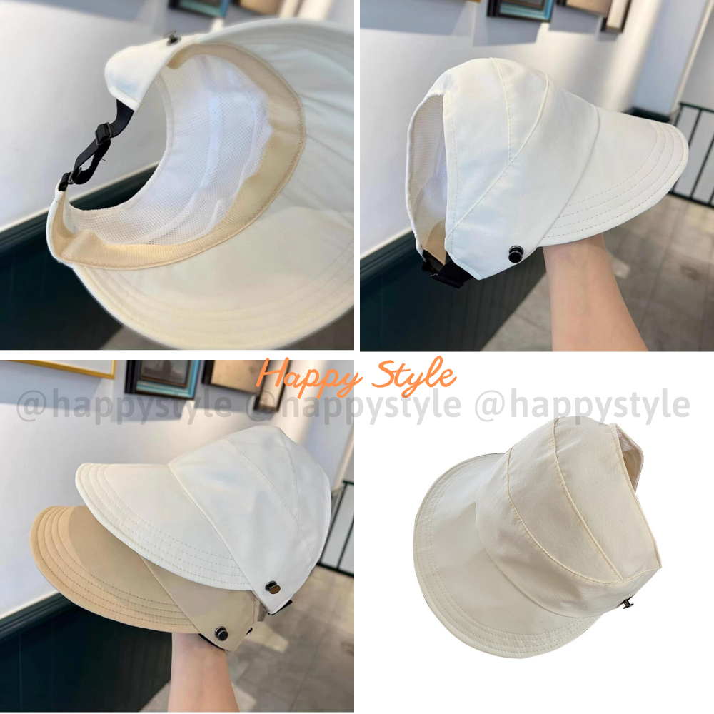 Mũ bucket dáng lưỡi trai khoét nửa đầu trơn chất dù Nón chống nắng hở chóp có móc đeo khẩu trang form unisex nam nữ N135