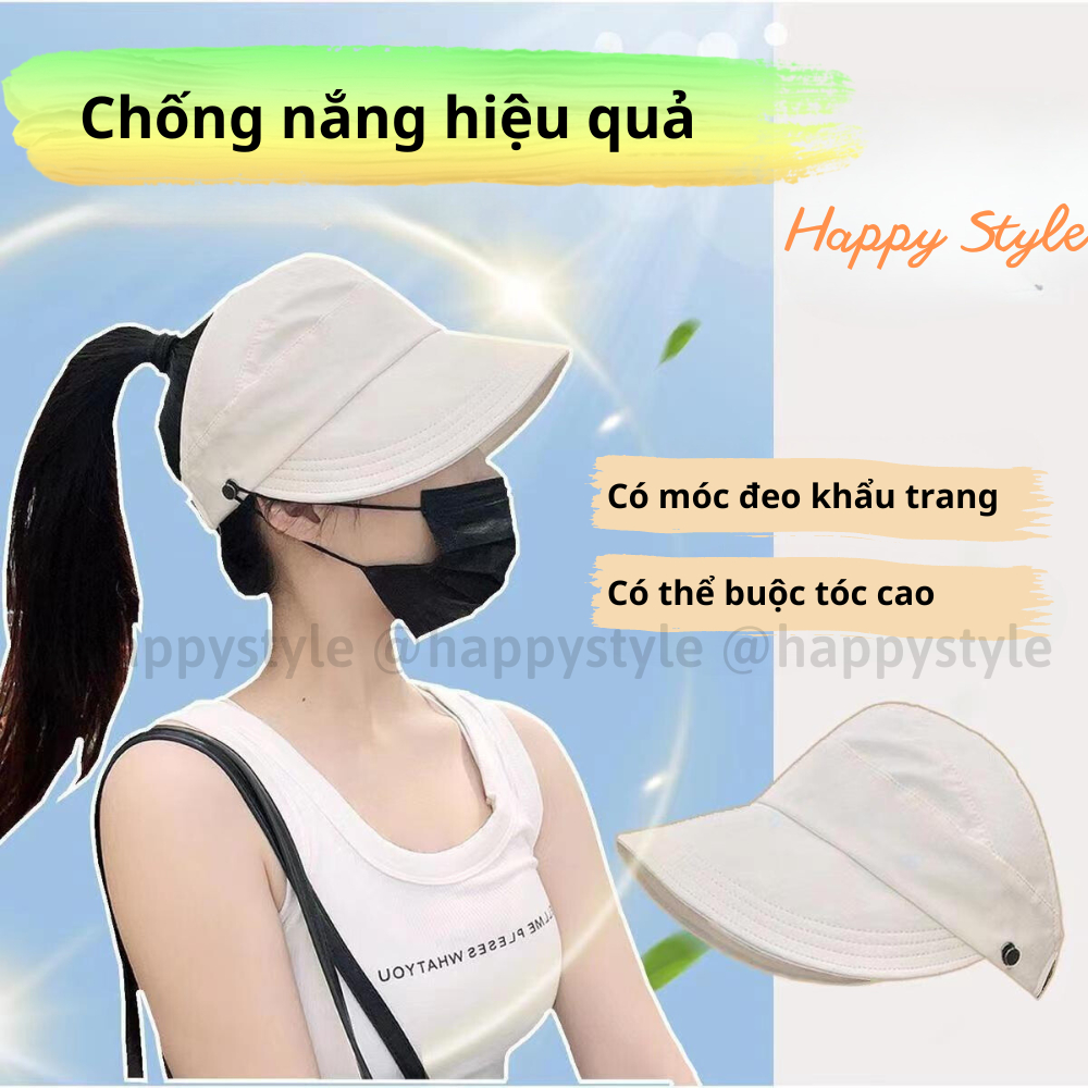 Mũ bucket dáng lưỡi trai khoét nửa đầu trơn chất dù Nón chống nắng hở chóp có móc đeo khẩu trang form unisex nam nữ N135