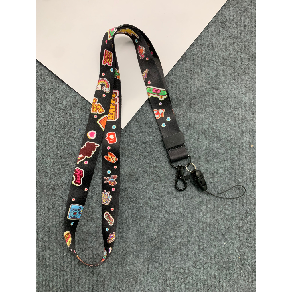 Dây đeo thẻ màu đen HAPPY, Dây đeo thẻ dễ thương, Bộ dây đeo thẻ Dễ thương