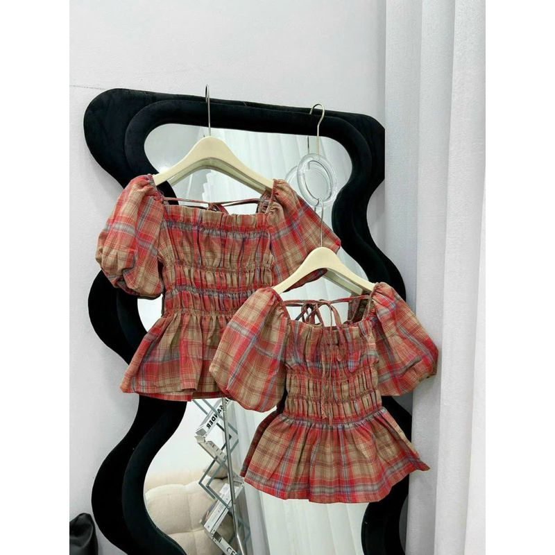 Áo Tiểu Thư Kẻ Đỏ Chun Ngực Có Bigsize Đến 86kg_Tcstore98