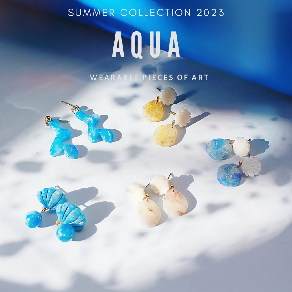 Bông tai sò & biển xanh Aqua | Trang sức hoa tai đất sét polymer thủ công | LAM Jewelry