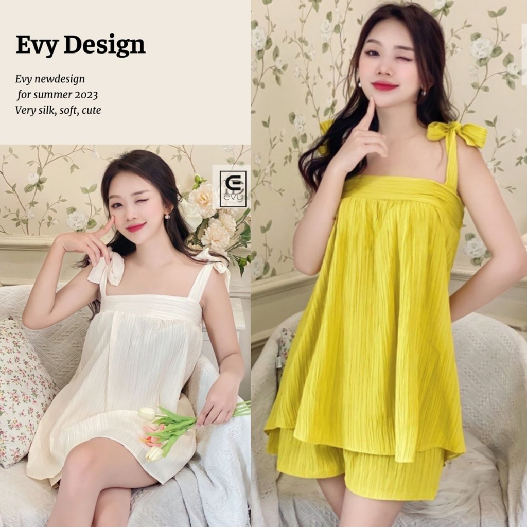 Set đồ thiết kế 2 dây dễ thương, bộ đồ đũi gân babydoll mềm mát Bn29