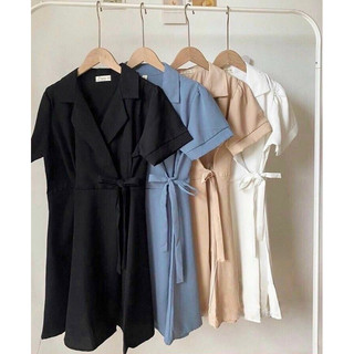 Đầm cổ vest thắt eo 4 màu (kèm hình thật)