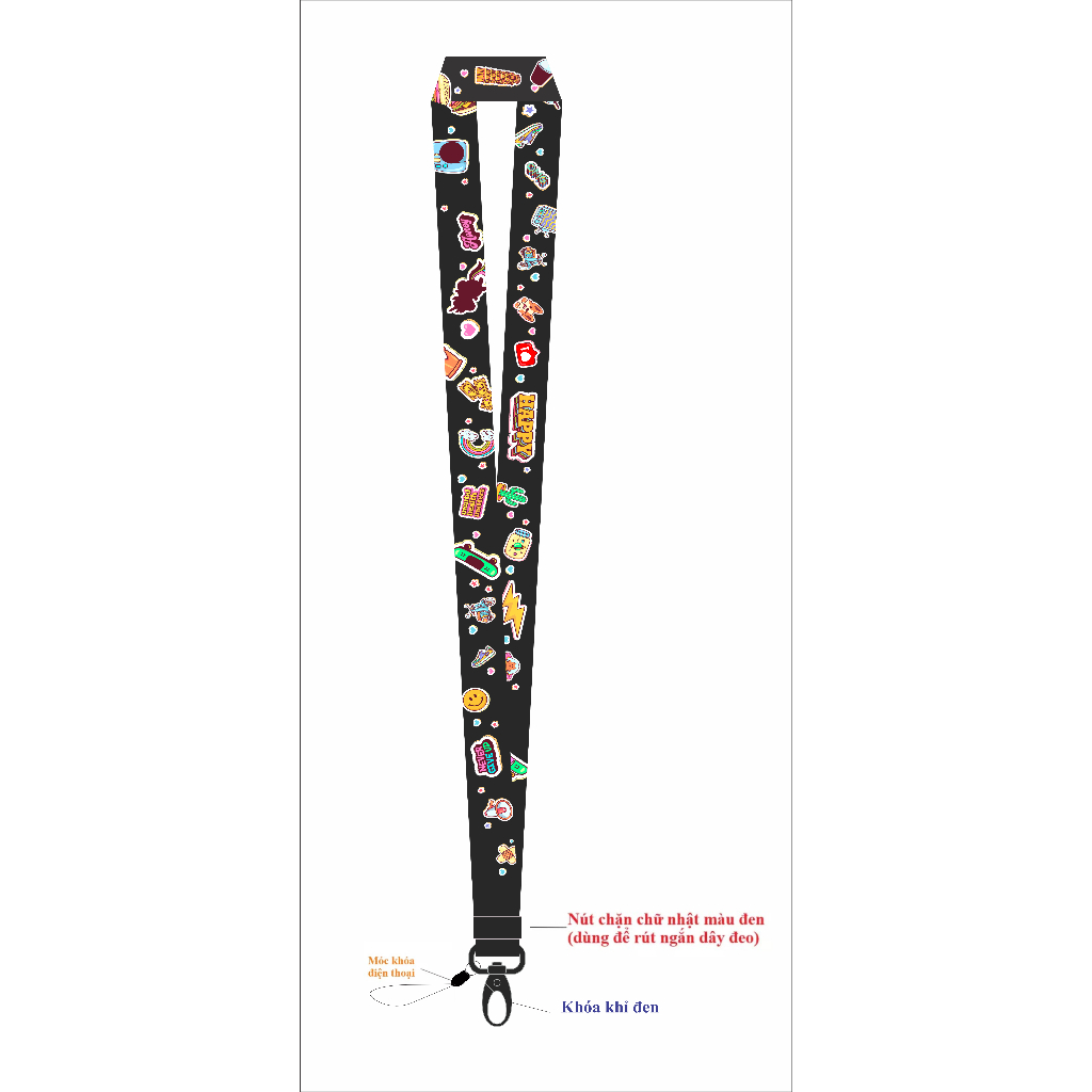 Dây đeo thẻ màu đen HAPPY, Dây đeo thẻ dễ thương, Bộ dây đeo thẻ Dễ thương