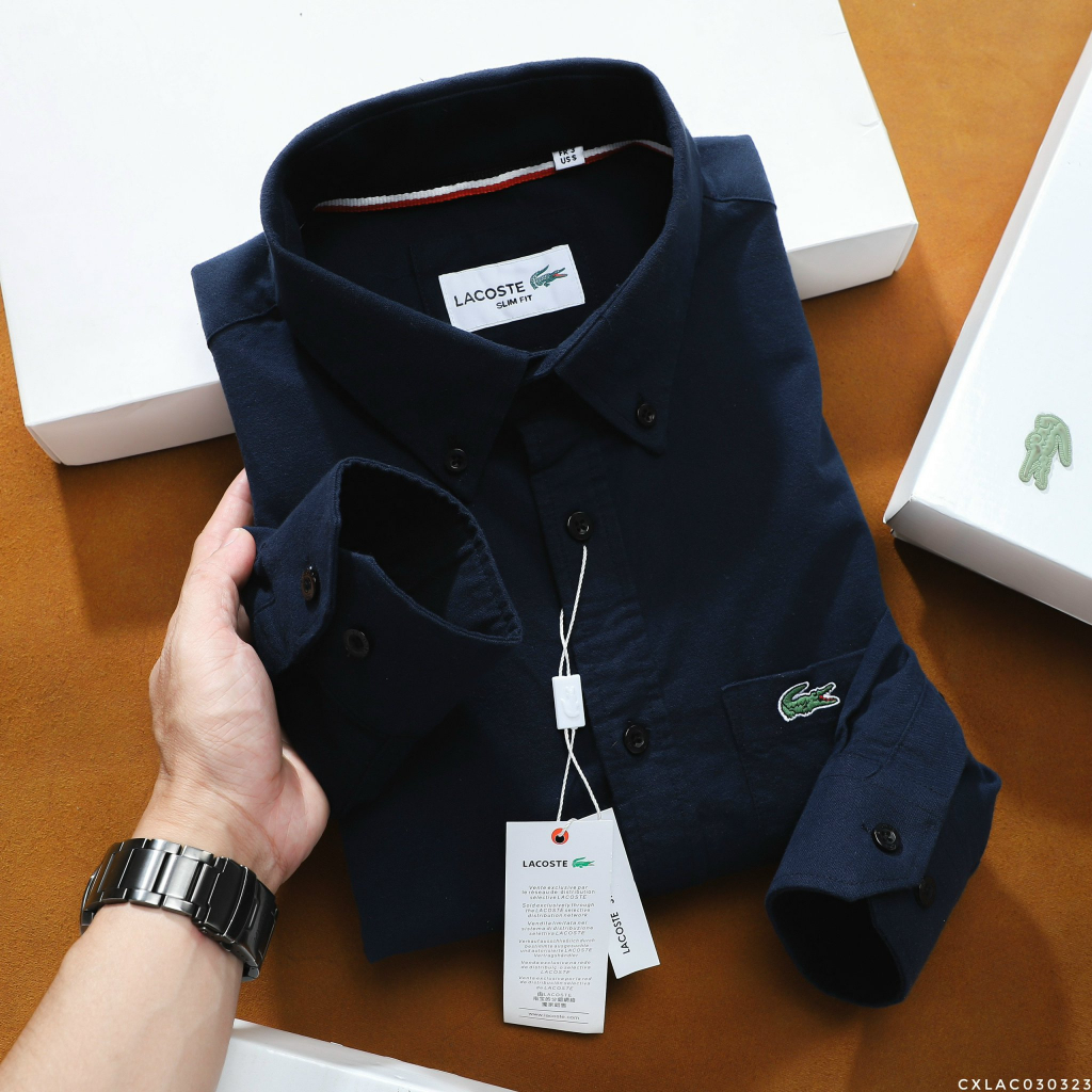 Áo Sơ Mi Nam Tay Dài LACOSTE TÚI Form SlimFit cổ cài khuy vải chính phẩm OXFORD CHỐNG NHĂN CAO CẤP 4 màu Hàng Xuất Xịn