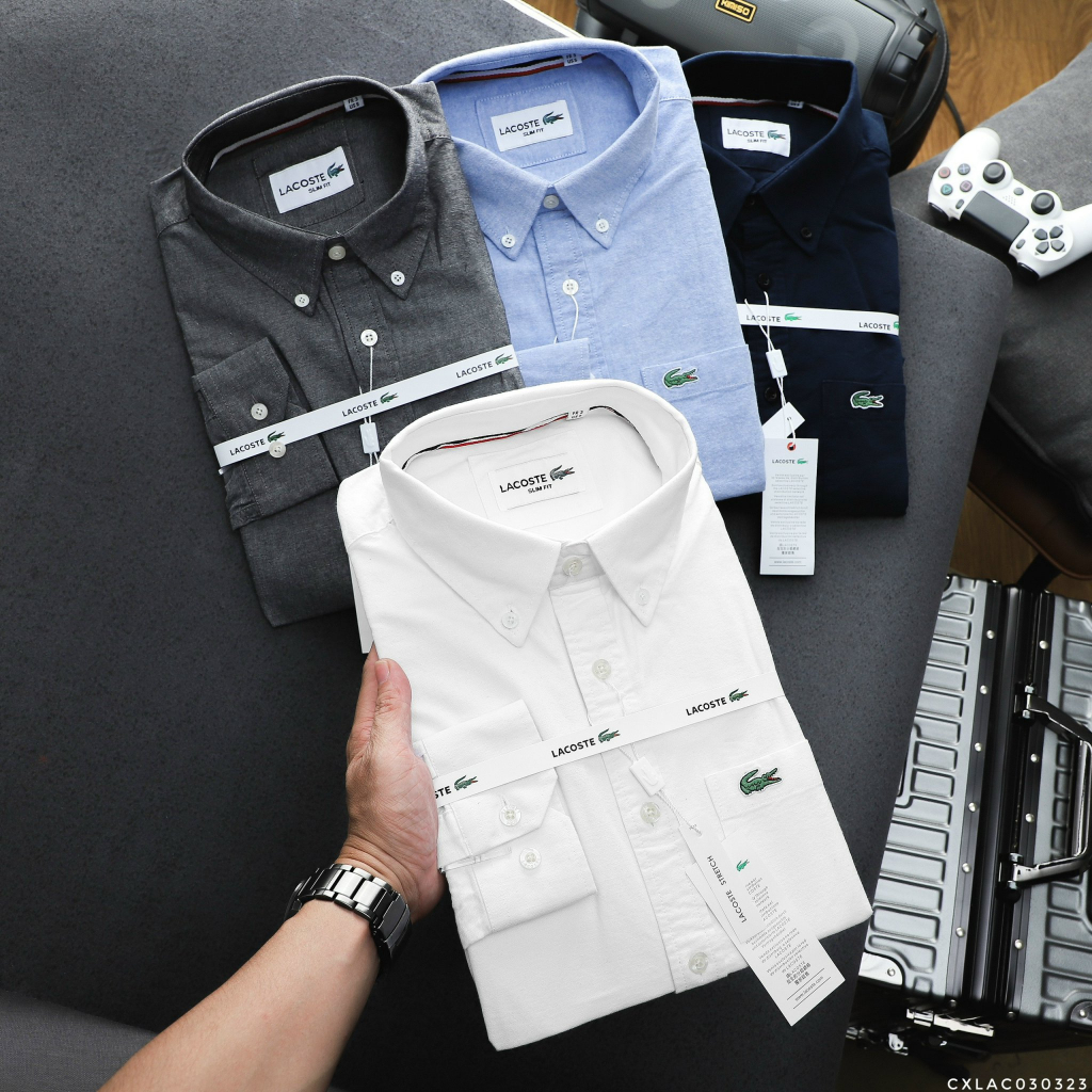 Áo Sơ Mi Nam Tay Dài LACOSTE TÚI Form SlimFit cổ cài khuy vải chính phẩm OXFORD CHỐNG NHĂN CAO CẤP 4 màu Hàng Xuất Xịn