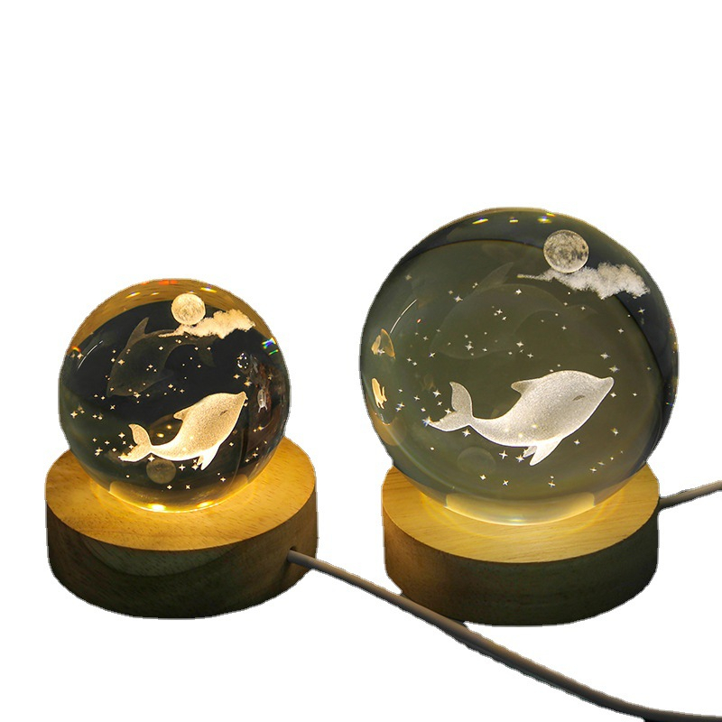 Đèn Ngủ Quả Cầu Pha Lê 3D Phát Sáng, Hình Các Sinh Vật Đại Dương, Đèn Decor Trang Trí, Quà Tặng Sinh Nhật