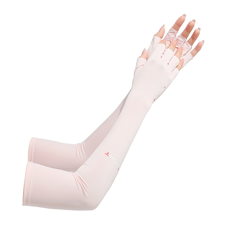 Găng tay nữ chống tia UV hở ngón PaceLINE, Tất vớ dài đeo tay chống nắng vải lụa băng có vân chống trượt