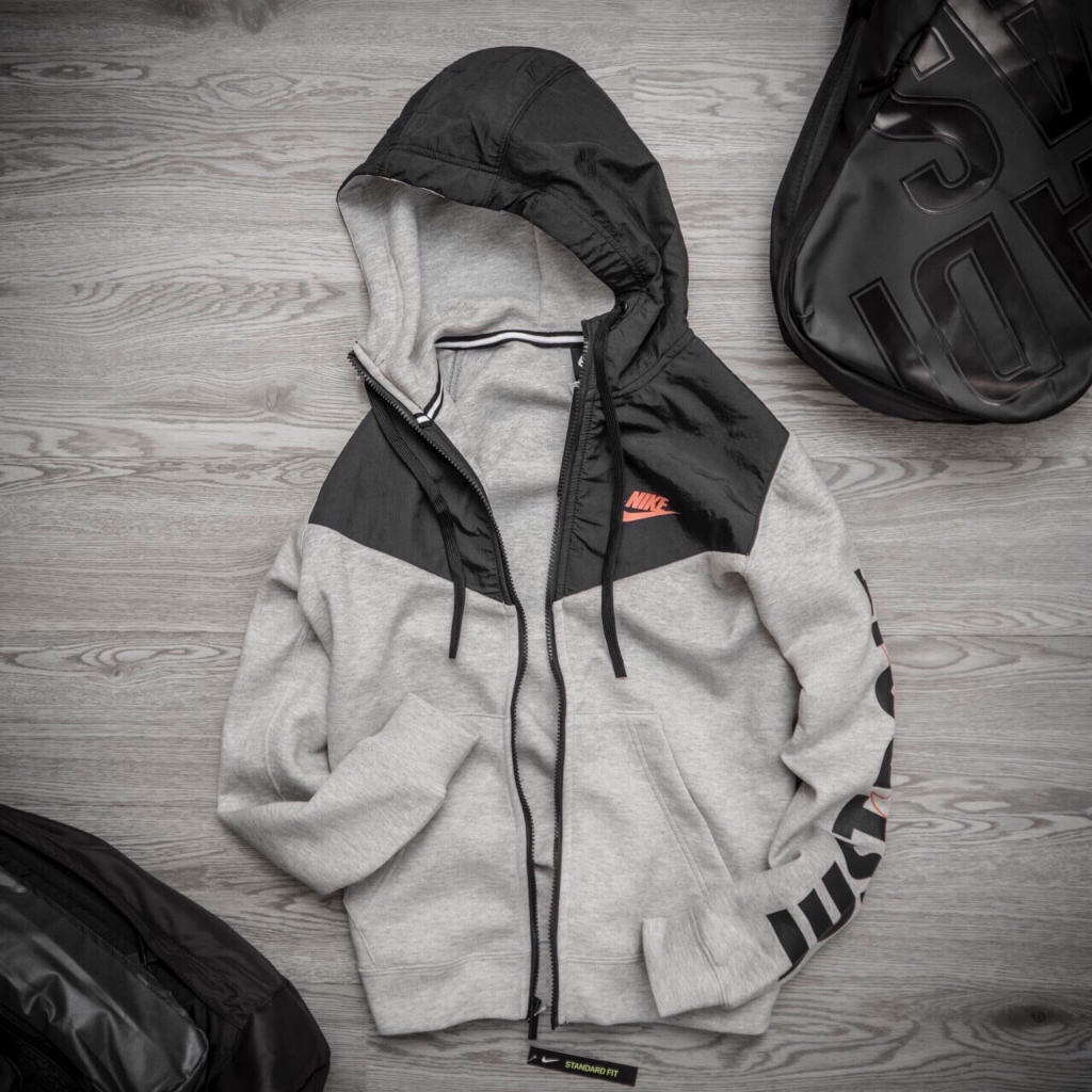 Áo khoác nỉ thể thao nam nữ N i k e HBR JDI Hoodie Jacket - Xám / Đen