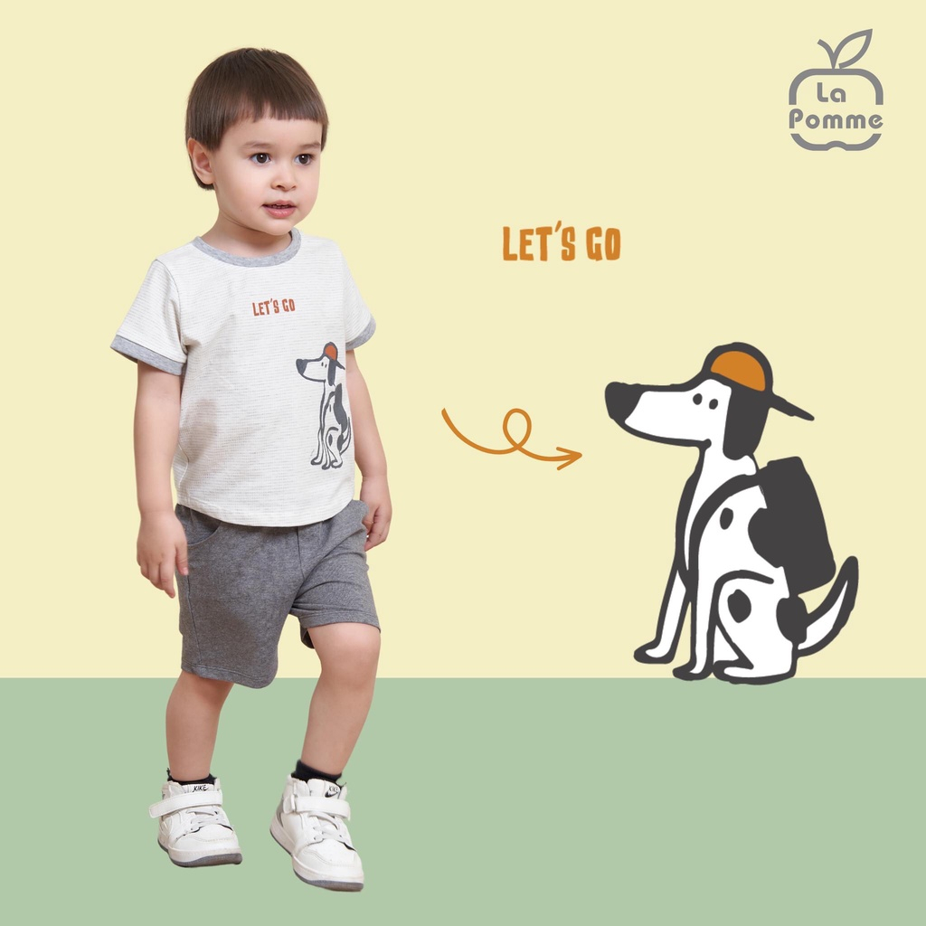 Bộ quần áo cộc tay mùa hè cho bé gái LA POMME Chú chó đốm 12016