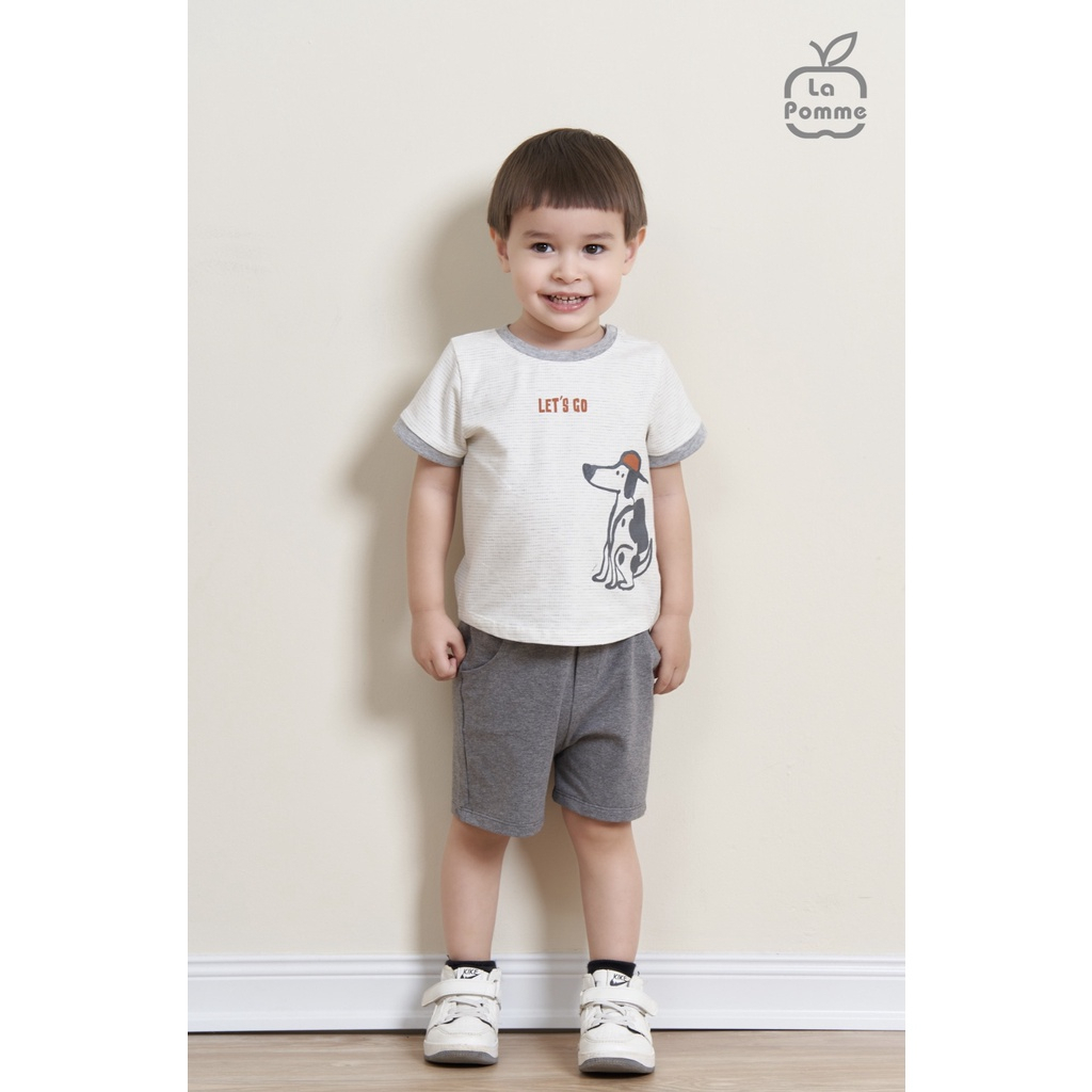 Bộ quần áo cộc tay mùa hè cho bé gái LA POMME Chú chó đốm 12016