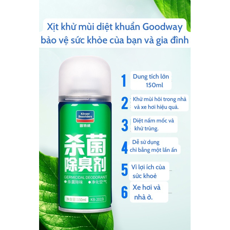 Chai xịt khử mùi và khử trùng ô tô Korper Besonders làm sạch không khí vệ sinh điều hòa máy lạnh xe hơi