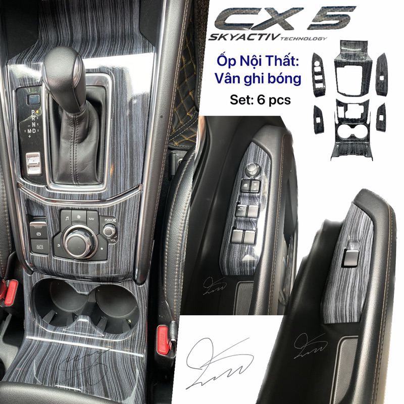 Ốp Nội thất Mazda Cx5 2015 - 2023 Vân Đá bóng Titan Carbon Phụ kiện trang trí dán hộp số xe 2019 2020 2021 2022