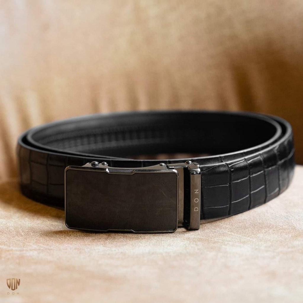 Thắt Lưng Khóa Tự Động DON ITALO Mặt Đen Dây Nịt Thiết Kế Vân Cá Sấu Khoá Đen 3.5 cm