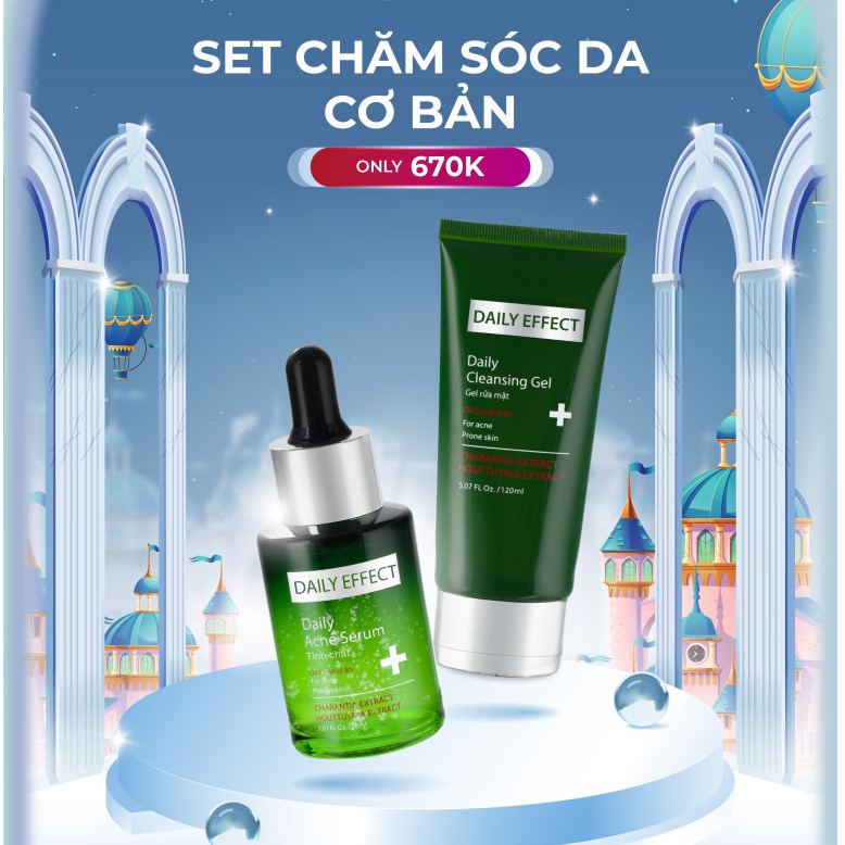 Combo Set 2 sản phẩm DAILY EFFECT Serum Dưỡng Ẩm & Phục Hồi Da Căng Mịn Sữa Rửa Mặt Chiết Xuất Khổ Qua Rừng
