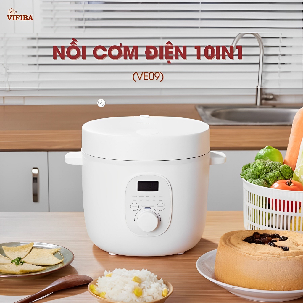 Nồi cơm điện đa năng 10IN1 mini VIFIBA, nồi cơm đa năng mini chính hãng 2L, nồi cơm điện chống dính nhỏ 2 người