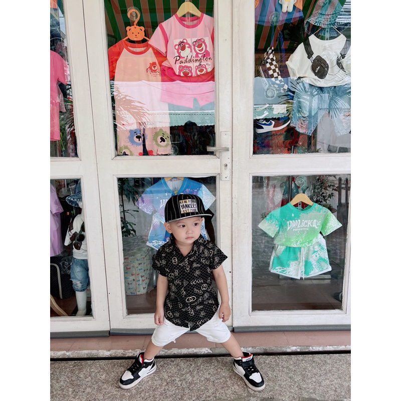 Áo sơ mi lụa mát min hoạ tiết sang chảnh cho bé 7-20kg