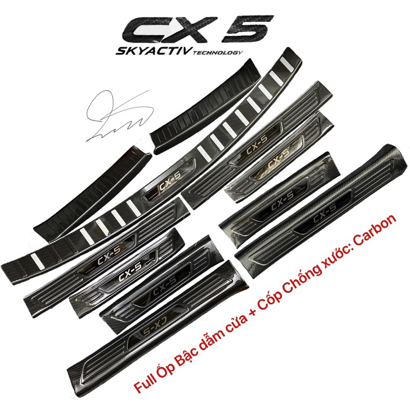Ốp bậc cửa Nẹp bước chân Mazda CX5 2018 - 2023 Carbon chống trầy xước cốp Phụ kiện dán xe 2019 2020 2021 2022